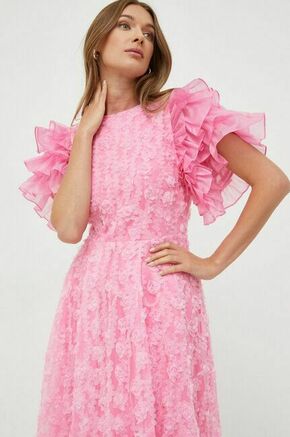 Obleka s primesjo svile Custommade roza barva - roza. Obleka iz kolekcije Custommade. Model izdelan iz tkanine z nalepko. Izrazit model za posebne priložnosti.