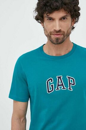 Bombažna kratka majica GAP zelena barva - zelena. Kratka majica iz kolekcije GAP. Model izdelan iz pletenine z nalepko. Lahek in udoben model