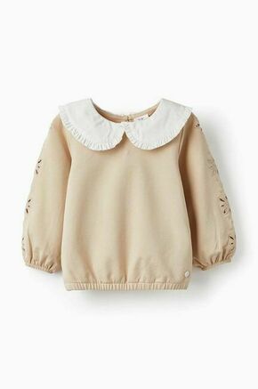 Bombažen pulover za dojenčka zippy bež barva - bež. Pulover za dojenčka iz kolekcije zippy. Model izdelan iz enobarvne pletenine.