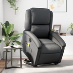 vidaXL Električni masažni fotelj s funkcijo vstajanja črno pravo usnje