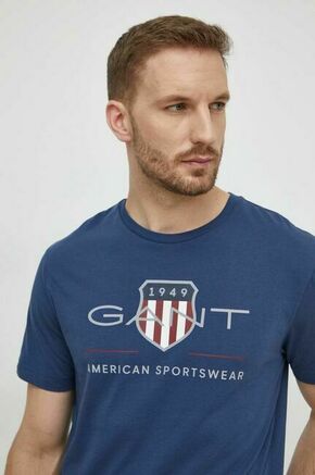 Bombažna kratka majica Gant - modra. Kratka majica iz kolekcije Gant