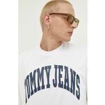 Bombažna kratka majica Tommy Jeans bela barva - bela. Kratka majica iz kolekcije Tommy Jeans, izdelana iz pletenine s potiskom. Model iz izjemno udobne bombažne tkanine.