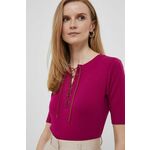 Kratka majica Lauren Ralph Lauren ženski, vijolična barva - vijolična. Kratka majica iz kolekcije Lauren Ralph Lauren, izdelana iz tanke, elastične pletenine. Model iz izjemno udobne, zračne tkanine z visoko vsebnostjo bombaža.