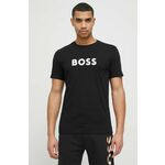 Kratka majica za plažo BOSS črna barva - črna. Kratka majica iz kolekcije BOSS. Model izdelan iz pletenine s potiskom. Model ima zaščito pred soncem UPF 50+.