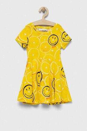 Otroška bombažna obleka Desigual rumena barva - rumena. Otroški Obleka iz kolekcije Desigual. Nabran model