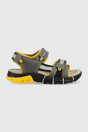 Geox otroški sandali - siva. Otroški sandali iz zbirke Geox. Model narejen iz kombinacije ekološkega usnja in tekstilnega materiala.