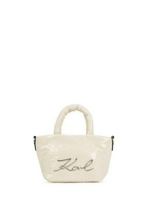 Torbica Karl Lagerfeld bež barva - bež. Majhna nakupovalna torbica iz kolekcije Karl Lagerfeld. Model na zapenjanje