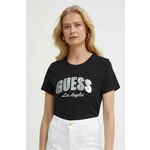 Bombažna kratka majica Guess ženska, črna barva, W4GI31 I3Z14 - črna. Kratka majica iz kolekcije Guess, izdelana iz pletenine z nalepko. Model iz izjemno udobne bombažne tkanine.