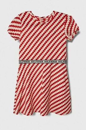 Otroška obleka Tommy Hilfiger rdeča barva - rdeča. Otroški obleka iz kolekcije Tommy Hilfiger. Model izdelan iz vzorčaste pletenine. Model iz izjemno udobne tkanine z visoko vsebnostjo viskoze.