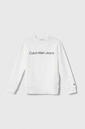 Otroški bombažen pulover Calvin Klein Jeans bela barva - bela. Otroški pulover iz kolekcije Calvin Klein Jeans