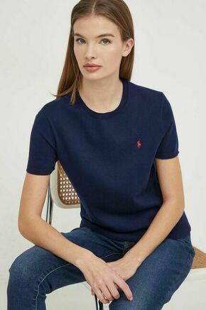 Kratka majica Polo Ralph Lauren ženski - mornarsko modra. Kratka majica iz kolekcije Polo Ralph Lauren. Model izdelan iz elastične pletenine.