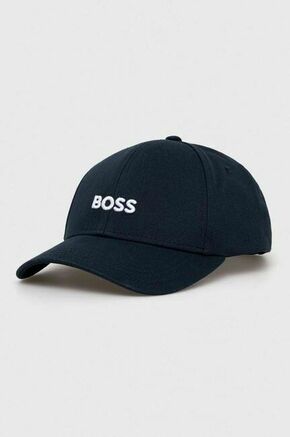 Bombažna bejzbolska kapa BOSS - mornarsko modra. Kapa s šiltom vrste baseball iz kolekcije BOSS. Model izdelan iz tkanine z nalepko. Bombažen