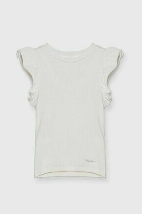 Otroška kratka majica Pepe Jeans QUANISE bela barva - bela. Otroška kratka majica iz kolekcije Pepe Jeans. Model izdelan iz rebraste pletenine. Model iz izjemno udobne tkanine z visoko vsebnostjo bombaža.