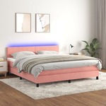 vidaXL Box spring postelja z vzmetnico LED roza 180x200 cm žamet