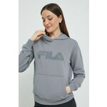Bluza Fila - siva. Mikica s kapuco iz kolekcije Fila. Model izdelan iz tanke, rahlo elastične pletenine.