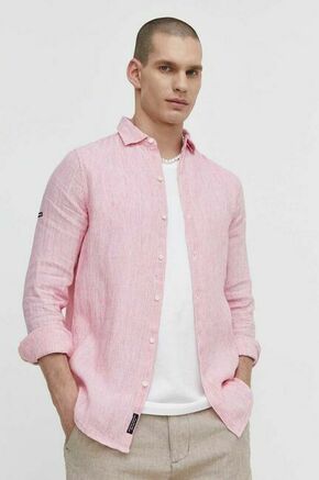 Lanena srajca Superdry roza barva - roza. Srajca iz kolekcije Superdry