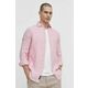 Lanena srajca Superdry roza barva - roza. Srajca iz kolekcije Superdry, izdelana iz črtaste tkanine. Model iz zračne lanene tkanine.