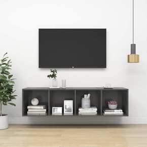 VidaXL Stenska TV omarica visok sijaj siva 37x37x142