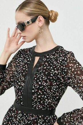 Obleka Liu Jo črna barva - črna. Lahkotna obleka iz kolekcije Liu Jo. Model izdelan iz vzorčaste tkanine. Model iz tankega materiala je idealen za toplejše letne čase.