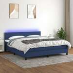 shumee Box spring postelja z vzmetnico LED modra 180x200 cm blago