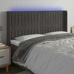 shumee LED posteljno vzglavje temno sivo 203x16x118/128 cm žamet