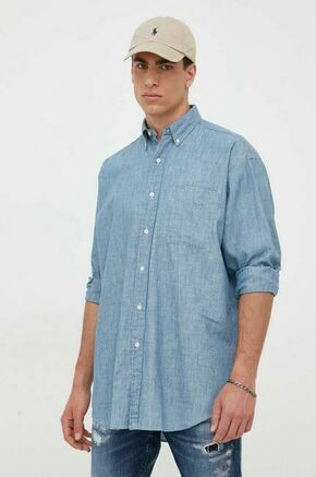 Bombažna srajca Polo Ralph Lauren moška - modra. Srajca iz kolekcije Polo Ralph Lauren