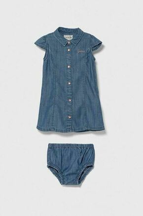 Obleka za dojenčka Guess - modra. Otroški Lahkotna obleka iz kolekcije Guess. Model izdelan iz enobarvne tkanine. Model iz izjemno udobne