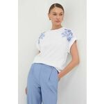Bombažna kratka majica Twinset ženski - modra. Kratka majica iz kolekcije Twinset, izdelana iz tanke, elastične pletenine. Model iz izjemno udobne bombažne tkanine.