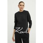 Pulover Karl Lagerfeld ženska, črna barva, 245W1815 - črna. Majica s srajco iz kolekcije Karl Lagerfeld izdelana iz elastične pletenine. Model iz izjemno udobne tkanine z visoko vsebnostjo bombaža.