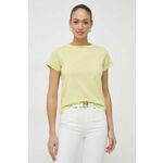 Bombažna kratka majica Pinko ženski, rumena barva - rumena. Kratka majica iz kolekcije Pinko, izdelana iz tanke, elastične pletenine. Model iz zračne bombažne tkanine.