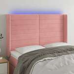 Greatstore LED posteljno vzglavje roza 147x16x118/128 cm žamet