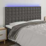 shumee LED posteljno vzglavje sivo 200x5x118/128 cm umetno usnje