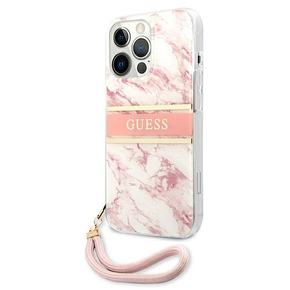 GUESS GUHCP13XKMABPI za iPhone 13 Pro Max - roza marmor shock silikonski ovitek s perla zapestnico