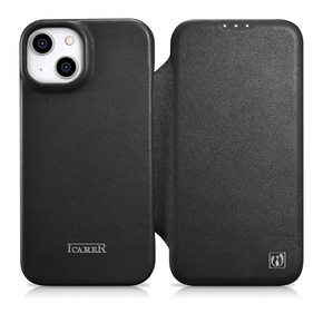 ICARER ce premium leather folio case iPhone 14 plus magnetic flip leather folio case magsafe črna (wmi14220715-bk)