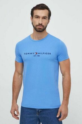 Bombažna kratka majica Tommy Hilfiger moški - modra. Kratka majica iz kolekcije Tommy Hilfiger
