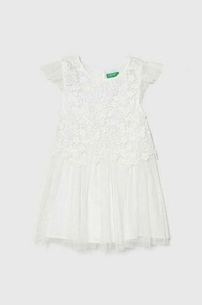 Otroška obleka United Colors of Benetton bela barva - bela. Otroški obleka iz kolekcije United Colors of Benetton. Model izdelan iz nežnega
