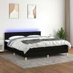 Greatstore Box spring postelja z vzmetnico LED črna 160x200 cm blago