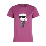 Bombažna kratka majica Karl Lagerfeld bela barva - vijolična. Kratka majica iz kolekcije Karl Lagerfeld, izdelana iz pletenine s potiskom. Model iz izjemno udobne bombažne tkanine.