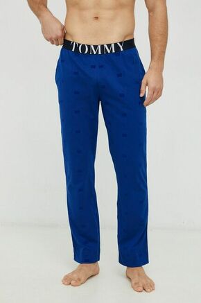 Bombažne pižama hlače Tommy Hilfiger - modra. Spodnji del pižame iz kolekcije Tommy Hilfiger. Model izdelan iz elastične pletenine.