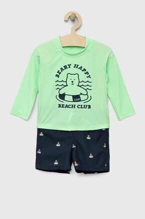 Otroški kopalni komplet - kratke hlače in majica GAP zelena barva - zelena. Kopalke iz kolekcije GAP. Model izdelan iz vzorčastega materiala. Lahek material