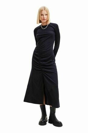 Obleka Desigual 23WWVWA0 WOMAN WOVEN DRESS LONG SLEEVE črna barva - črna. Obleka iz kolekcije Desigual. Oprijet model