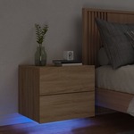 vidaXL Nočna stenska omarica z LED lučkami sonoma hrast