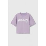 Otroška bombažna kratka majica Pinko Up vijolična barva - vijolična. Otroške kratka majica iz kolekcije Pinko Up. Model izdelan iz pletenine. Model iz izjemno udobne bombažne tkanine.