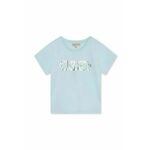 Otroška bombažna kratka majica Michael Kors - modra. Kratka majica iz kolekcije Michael Kors. Model izdelan iz tanke, elastične pletenine. Model iz zračne bombažne tkanine.