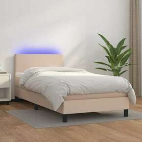 VidaXL Box spring postelja z vzmetnico LED kapučino 90x200 cm