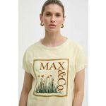 Bombažna kratka majica MAX&amp;Co. x FATMA MOSTAFA ženska, rumena barva, 2416941018200 - rumena. Kratka majica iz kolekcije MAX&amp;Co. Izdelana iz tanke, elastične pletenine. Model je opremljen s platneno torbo.