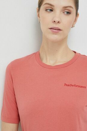Bombažna kratka majica Peak Performance roza barva - roza. Kratka majica iz kolekcije Peak Performance. Model izdelan iz enobarvne pletenine. Izjemno udoben material