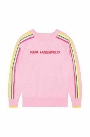 Otroški pulover Karl Lagerfeld roza barva - roza. Otroške Pulover iz kolekcije Karl Lagerfeld. Model z okroglim izrezom