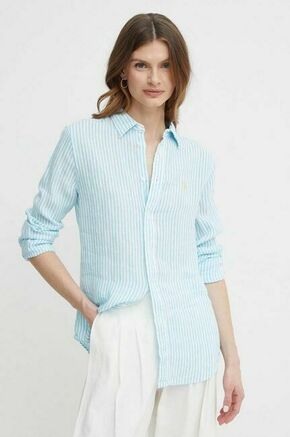 Lanena srajca Polo Ralph Lauren - modra. Srajca iz kolekcije Polo Ralph Lauren