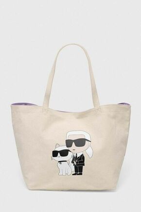 Bombažna torba Karl Lagerfeld bež barva - bež. Velika torbica iz kolekcije Karl Lagerfeld. Model na zapenjanje